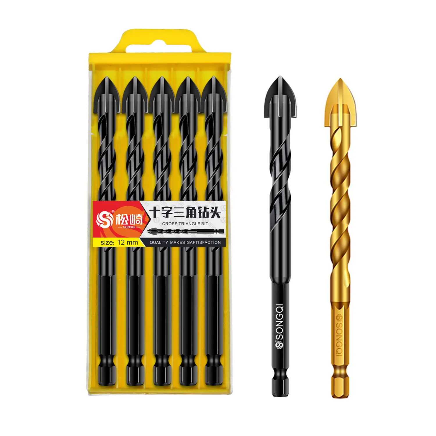 SONGQI Hex Black Shank Cross Tile and Glass Hole Drill Bits Marble Tile Glass Drill Bit