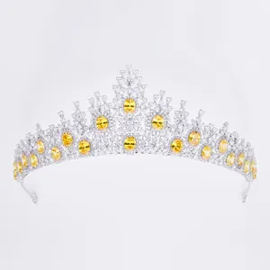 Vương Miện Pha Lê Đá Cubic Zircon Màu Sang Trọng Cho Phụ Nữ Tiara Nữ Hoàng Thời Trang Cho Đám Cưới Cô Dâu Mũ Sắt Phụ Kiện Trang Sức Tóc