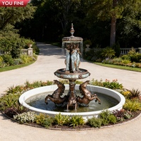 YOUFINE Grande fontaine à étages en bronze avec statue de dame et tête de lion, pour la décoration des allées d'hôtels et des grands jardins de villas