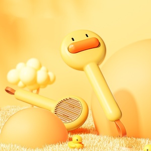 Peine de masaje para mascotas con diseño de pato amarillo y gato de dibujos animados, elimina el pelo suelto con un solo clic, para perros y gatos - Product Image 5