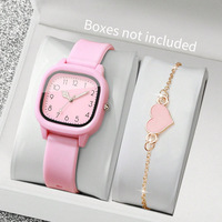 Ensemble de montres polyvalentes pour étudiants, montre numérique carrée en silicone avec bracelet en forme de cœur