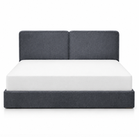 Cadre de lit rembourré minimaliste écologique réglable en gros, lit plateforme avec tête de lit en tissu doux, mobilier de chambre personnalisé