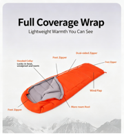 Sac de couchage en duvet léger, imperméable, couleur unie, taille personnalisée, type momie