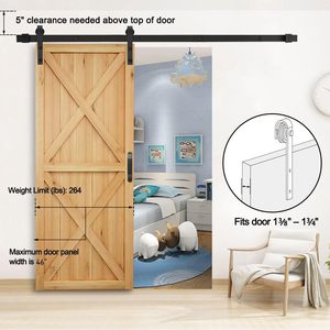 8 FT Kit perangkat keras pintu geser hitam tugas berat instalasi tenang halus 2 pegangan kait mudah bentuk J jendela - Product Image 3