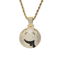 Collier pendentif visage baveur en gros, bijoux hip-hop sertis de CZ