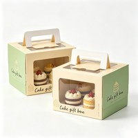 Boîte à gâteau personnalisée avec logo, 6 et 8 pouces de hauteur, avec poignée et fenêtre, emballage de boulangerie, boîte de transport en papier ivoire pour gâteau floral, crème, dessert