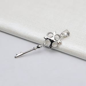 Pendentif clé en argent S925, plateau vide double perle 5-6 mm, accessoires de bijoux tendance pour femme, composants de fabrication de bijoux DIY - Product Image 4