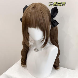 วิกผมหางม้าคู่สไตล์โลลิต้าแบบครีมมี่ ลอนยาวแบบโรมัน พร้อมหน้าม้า ไลน์ผมธรรมชาติ ครอบคลุมทั้งศีรษะ - Product Image 5