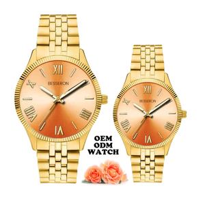 Reloj de Cuarzo Dorado Personalizado para Parejas, Nuevo Diseño de Lujo, Reloj de Moda para Hombre, Correa de Cuero para Mujer y Hombre - Product Image 2