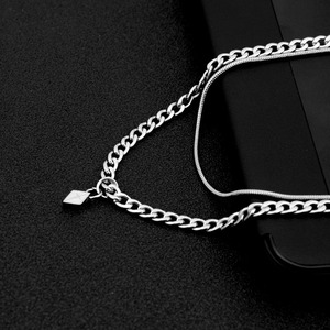 Collier à double chaîne en acier titane style hip-hop simple, plaqué argent, design populaire, colliers unisexes, bijoux tendance - Product Image 3