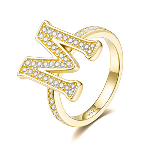 Luxury 18K Gold Plated Moissanite Cocktail <b>Ring</b> Letter D Pave Setting Round Brilliant Cut <b>925</b> <b>Silver</b> Unisex Jewelry - Product Image 4