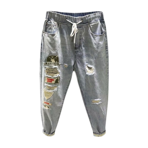OEM Jeans fins d'été personnalisés style décontracté déchiré neuf points pantalons slim pantalon de mendiant usine de jeans de haute qualité - Product Image 1