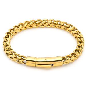 Bracelets unisexes personnalisés en acier inoxydable de haute qualité, plaqués or 18 carats, chaîne blé, pour les fêtes - Product Image 1