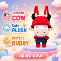Sac à dos en peluche personnalisé en forme de vache mignonne, sac en peluche doux, OEM ODM, faible MOQ, conception personnalisée pour les cadeaux scolaires pour enfants