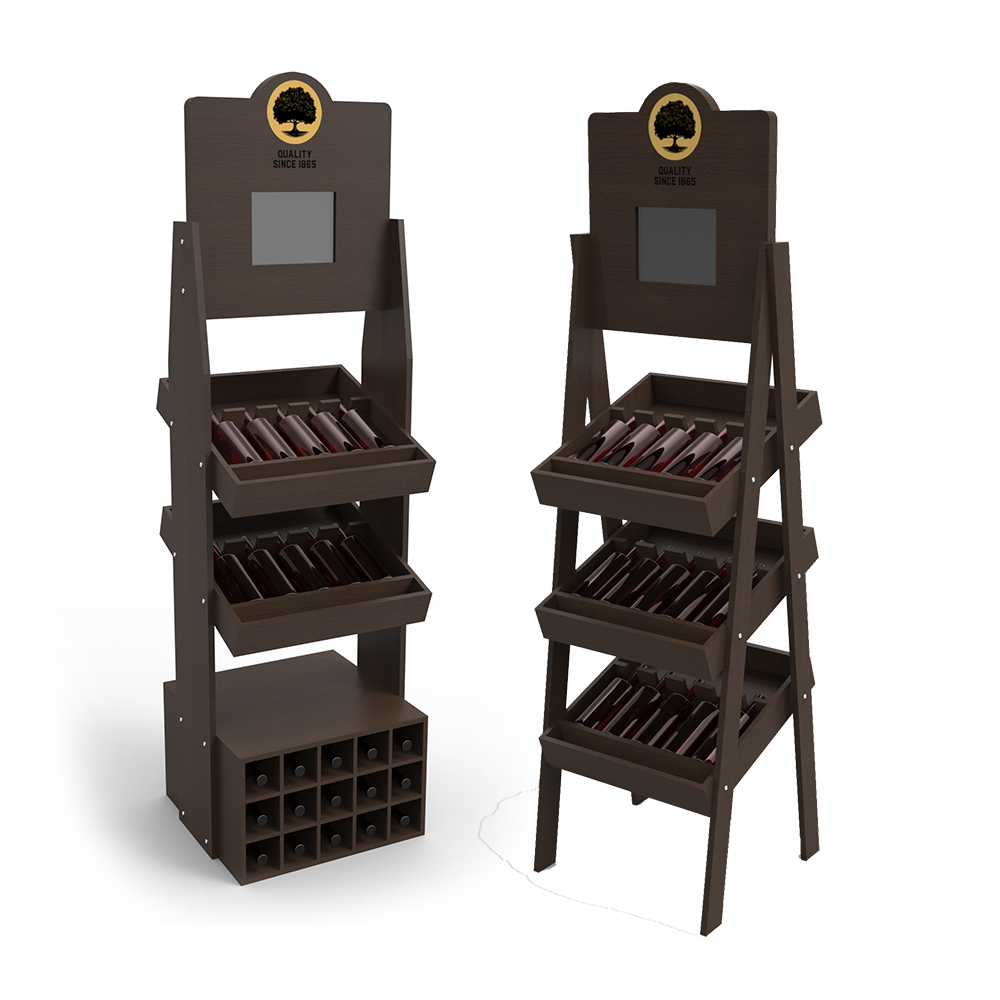 Hot Selling Modern Wooden Wine Display Shelf Floor Stand and Rack Customizable Logos for Store Display Stands — view 4