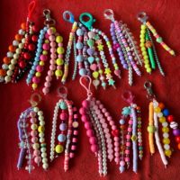Porte-clés en perles colorées à faire soi-même, fait à la main, pour enfants, breloques pour sac d'école, pendentif mignon en forme de cœur, nœud, fleur, pompon, cadeaux pour filles
