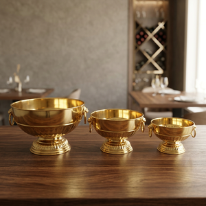 Juego de cuencos de latón Moradabad: Cuenco champán, cuenco con base dorada, cuenco con asa de anillo, cuenco punzonado de latón Royal Centerpiece - Product Image 1