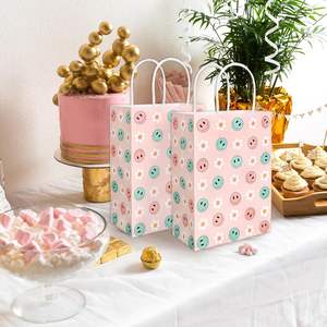 Bolsas de Regalo de Papel con Asas, Diseño de Cara Sonriente Rosa y Flores de Margarita, para Dulces, Golosinas, Recuerdos, para Fiestas de Cumpleaños y Baby Shower - Product Image 5