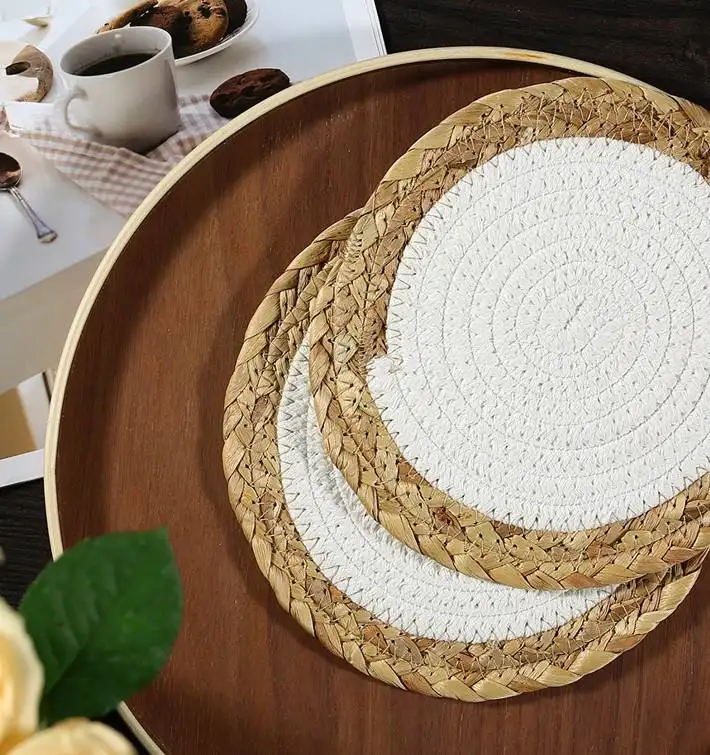 Placemats منسوج الروطان المورد البوليستر القطن مفرش لوح وعاء المواد الطبيعية بالجملة الكلاسيكية كوستر