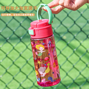 Botella de agua de plástico para niños de 600 ml con botón pulsador, diseño de dibujos animados, para senderismo y camping al aire libre, libre de BPA - Product Image 2
