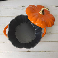 Panci Labu Enamel Ramah Lingkungan, Panci Masak Besi Cor Berlapis Enamel Kapasitas Besar Warna Oranye, Panci Masak Besi Cor 24cm Stainless