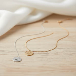 Collana con Ciondolo a Forma di Lettera B con Diamante, Catena da 2 Cm in Acciaio, Tono Oro e Argento - Product Image 2