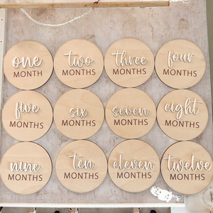 Disques de jalons pour bébé de 12 mois, cartes de jalons pour nouveau-né, accessoire <span class=keywords><strong>photo</strong></span> pour nouveau-né, cartes de jalons en bois - Product Image 3