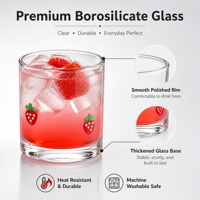 Schattig fruitprint glazen tumbler, aardbei-kersenpatroon, kort drinkglas voor sap, cocktails, huishoudelijk gebruik