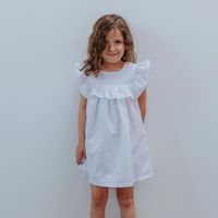 Mignon Blanc Sans Manches Robe Square Volants Filles Coton Robe
