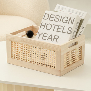 Rattan <b>Basket</b> <b>Storage</b> Box Rectangle Solid Wood No Lid Office Drawer Style Organizers for Sundries Desktop Use - Product Image 3