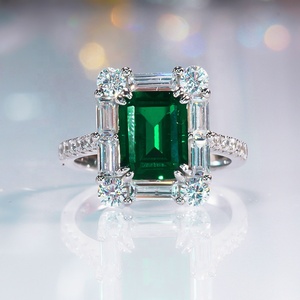 Classic <strong>Emerald</strong> Bridal Wedding <strong>Rings</strong> S925 Silver Rhodium Plating <strong>Solitaire</strong> 5A Cubic Zirconia Wedding Engagement <strong>Ring</strong> - Product Image 1