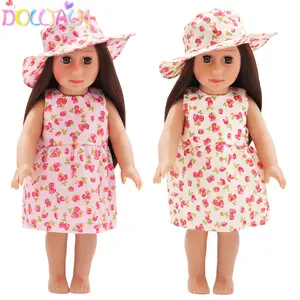 Amazon 18-Inch Amerika Boneka Indah Sablon Strawberry Tanpa Lengan Rok Putri dengan Topi Set Pakaian Boneka