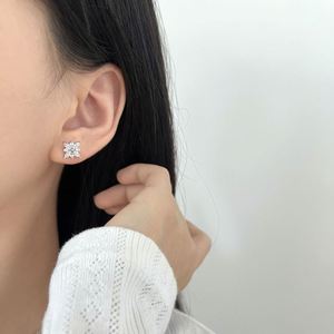 Dylam <b>Fine</b> Stylish Rhodium Plated 925 Sterling Silver Non Tarnish 5A Zirconia Snowflake Shape <b>Stud</b> <b>Earrings</b> for Women - Product Image 2