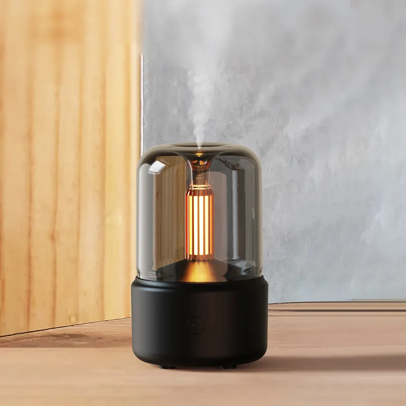 नवीनतम शांत धुंध अल्ट्रासोनिक यूएसबी मिनी पानी धुंध विसारक हवा Humidifier आवश्यक तेल Candlelight खुशबू विसारक