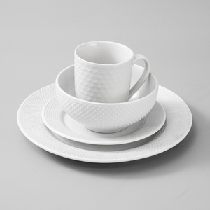 Customized Embossed White Porcelain Tableware <b>Set</b>, logo Picture, Flat Plate, Shallow Plate, Rice Bowl and <b>Cup</b> <b>Set</b> - Product Image 5