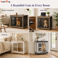 Lit/Cage de Luxe en Acier et Bois pour Animaux de Compagnie – Utilisation Intérieure/Extérieure – Petites/Moyennes/Grandes Tailles – Plateau en Plastique Épais Anti-Morsure – Fermeture à Boutons