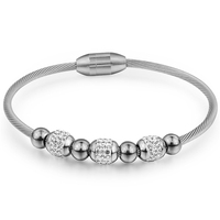 Pulsera de Lujo con Cuentas, Chapada en Oro, de Acero Inoxidable, con Cristales de Zirconia, Cierre Magnético, para Mujer