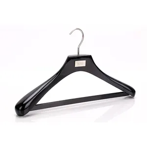 Luxury Clothing Store Display Hanger Supplier Black Wooden Blazer Suit Clothes Hangers With Custom LOGO