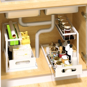 Organisateur d'armoire coulissant à 2 niveaux Étagère <span class=keywords><strong>coulissante</strong></span> Salle de bain <span class=keywords><strong>Cuisine</strong></span> Étagère sous évier - Product Image 2
