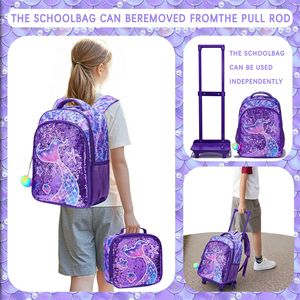 <span class=keywords><strong>Mochila</strong></span> con <span class=keywords><strong>ruedas</strong></span> para niñas, diseño de <span class=keywords><strong>sirena</strong></span> con lentejuelas moradas, para estudiantes de primaria. - Product Image 4