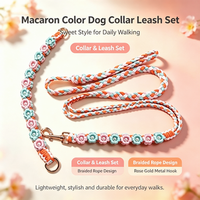 Ensemble laisse et collier pour chien tressé à la main, motif floral double face, collier pour chien décoré, colliers et laisses pour animaux de compagnie avec perles