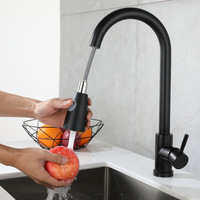 Robinet mélangeur de cuisine moderne en acier inoxydable noir de haute qualité, avec pommeau rotatif pour eau chaude et froide, en céramique, vente en gros