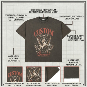 Camisetas de Corte Cuadrado para Hombre, 300 g/m², 100% Algodón, Color Gris Desteñido, Estampado Gráfico con Diseño de Polilla, Camiseta Extra Grande y Gruesa - Product Image 3