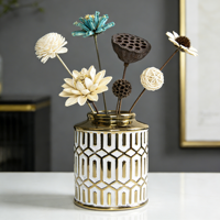 Pot de rangement en porcelaine Art Déco avec bouton de couvercle doré - Élégant vase en céramique pour fleurs, boules de coton, épices - Décoration pour la maison et l'hôtel