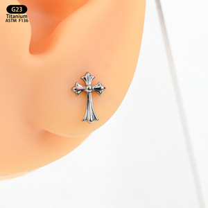 <b>Titanium</b> Cross Earrings 6mm X 9mm G23 ASTM F136 Piercing Jewelry For Ear Lip Nose <b>Studs</b> Replacement Headwear - Product Image 4