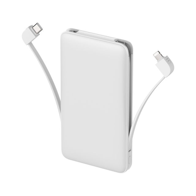 C1019 10000mAh Ultra Slim Power Bank Built-in Cables 22.5W Fast Charging Type-C USB Outputs Portable Design Custom Logo Option