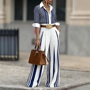 Nuovi <span class=keywords><strong>Pantaloni</strong></span> Estivi 2026 a Gamba Larga a Righe Verticali, Stile Francese Chic, Vita Alta, Drappeggiati, <span class=keywords><strong>Eleganti</strong></span> <span class=keywords><strong>Blu</strong></span> e Bianchi - Product Image 4