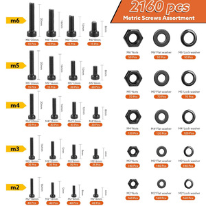 Hex Screw And Nut Set 2160pcs M2 M6 12.9 Grade Carbon Steel Assortment Kit For DIY Repair - Product Image 4