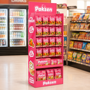 Support portable multi-niveaux en carton ondulé pour confiseries en sachet, avec graphismes personnalisés et éclatants, installation facile pour les promotions en centre commercial - Product Image 3