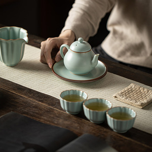 Tianqing Ru Kiln Ceramic Teapot <b>Small</b> Round Porcelain With <b>Lid</b> For Kung Fu Tea Set - Product Image 5